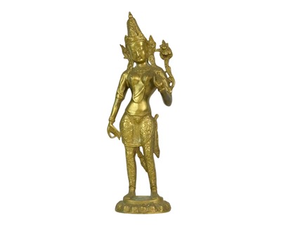 Lot 432 - A Tibetan brass figure of Bodhisattva Tara.