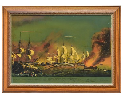 Lot 476 - Battle of the Nile, A reverse print on glass.