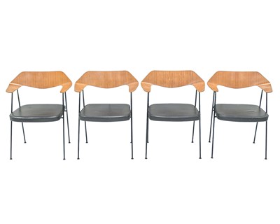 Lot 621 - A set of four Robin Day 675 dining chairs.