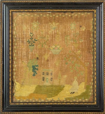 Lot 334 - An early 19th century silkwork sampler.