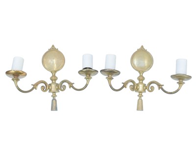 Lot 790 - A pair of brass twin branch wall lights.