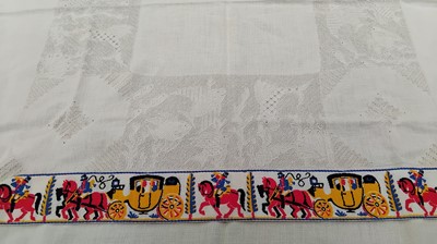 Lot 640 - A length of mid century machine embroidered fabric border.