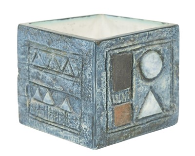 Lot 626 - A Troika cube vase, decorated by Linda Hazel.