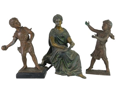 Lot 59 - A pair of early 20th century bronzed spelter figures.