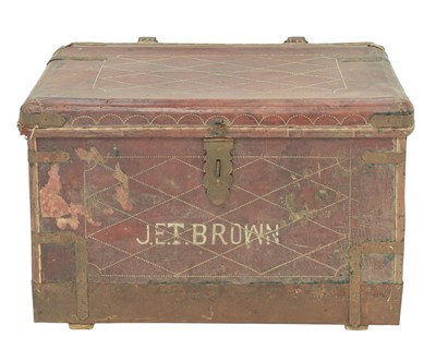Lot 917 - A stitched leather and metal mounted travel trunk.