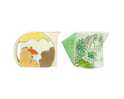Lot 600 - Two Clarice Cliff milk jugs, circa 1932.
