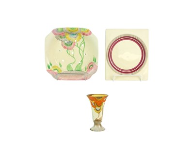 Lot 653 - A Clarice Cliff Rhodanthe pattern trumpet vase.