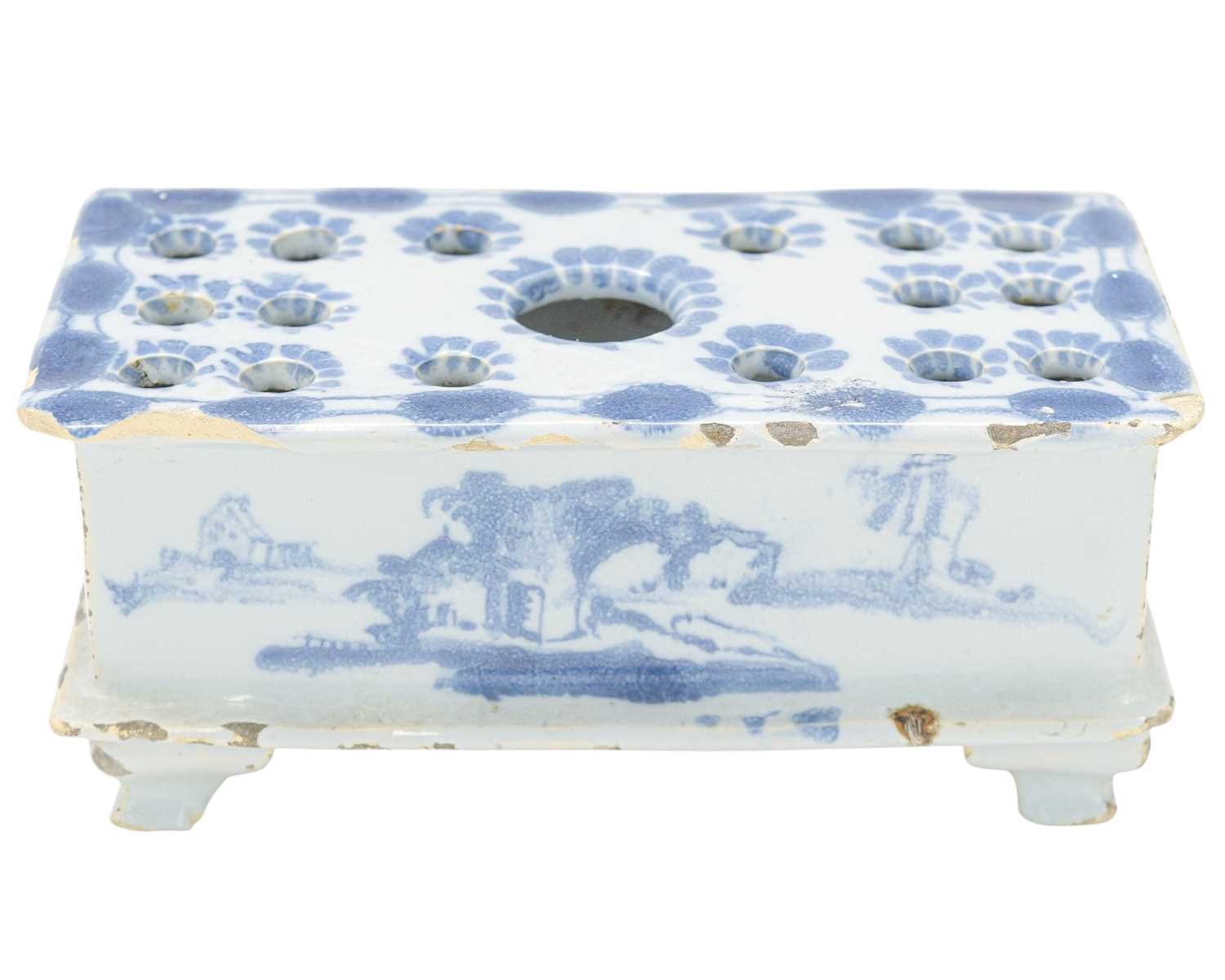 Lot 711 - A rare English Delft flower brick.