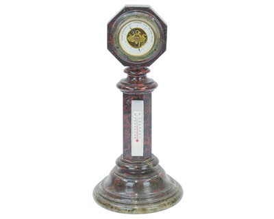 Lot 70 - A late 19th/early 20th century Cornish serpentine desk barometer.