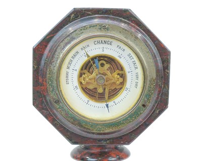Lot 70 - A late 19th/early 20th century Cornish serpentine desk barometer.