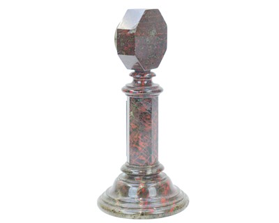 Lot 70 - A late 19th/early 20th century Cornish serpentine desk barometer.