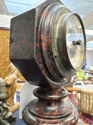 Lot 70 - A late 19th/early 20th century Cornish serpentine desk barometer.