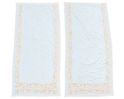 Lot 347 - A pair of embroidered linen curtains.
