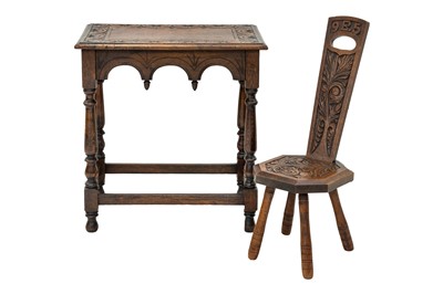 Lot 850 - A Victorian Welsh oak spinning stool.