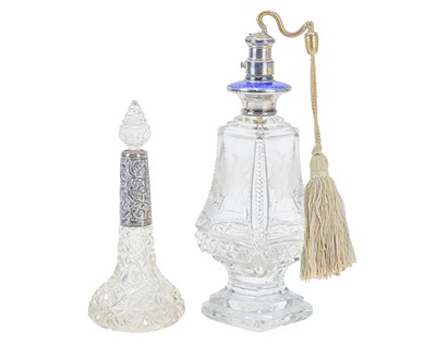 Lot 405 - An Art Deco silver and enamel mounted cut glass atomiser.