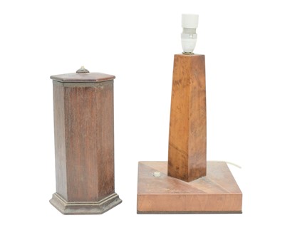 Lot 110 - An Art Deco walnut and figured wood veneered table lamp.
