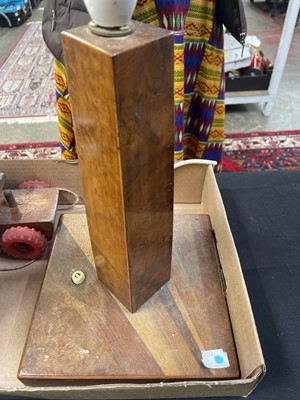 Lot 110 - An Art Deco walnut and figured wood veneered table lamp.