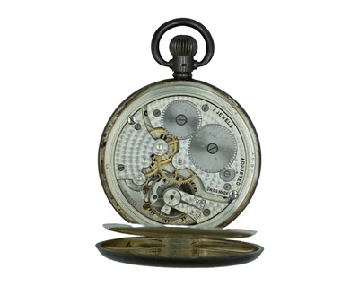 Lot 541 - A silver-cased keyless wind full-hunter Swiss lever pocket watch.