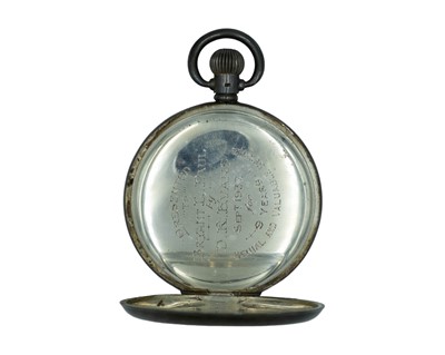 Lot 541 - A silver-cased keyless wind full-hunter Swiss lever pocket watch.