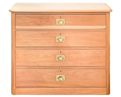 Lot 229 - A teak campaign type secretaire chest of drawers.
