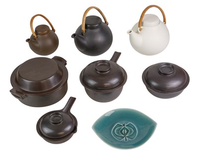 Lot 705 - Arabia, Finland, three tea kettles and covers, designed by Ulla Procope.