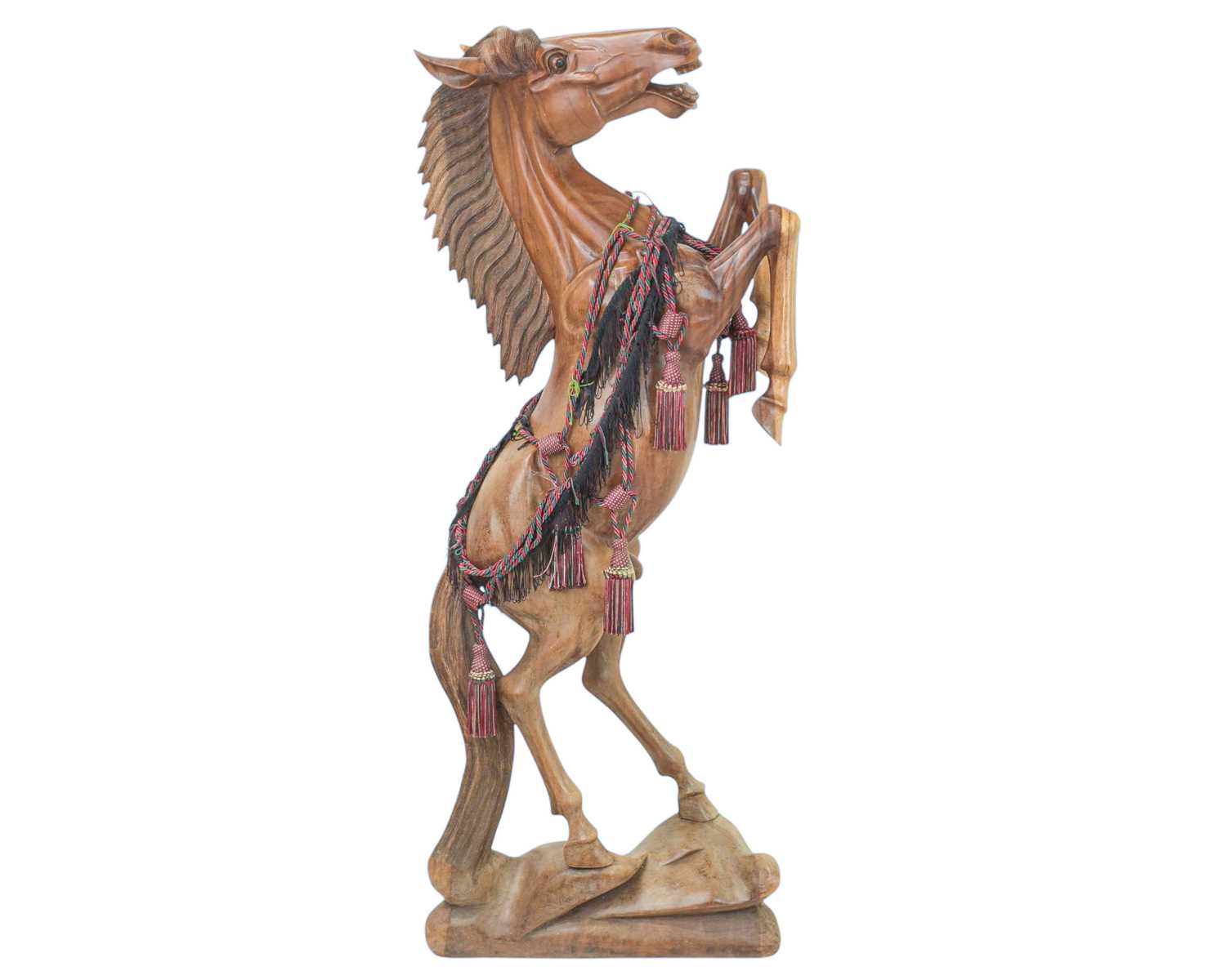 Lot 102 - A large carved hardwood figure of a rearing stallion.
