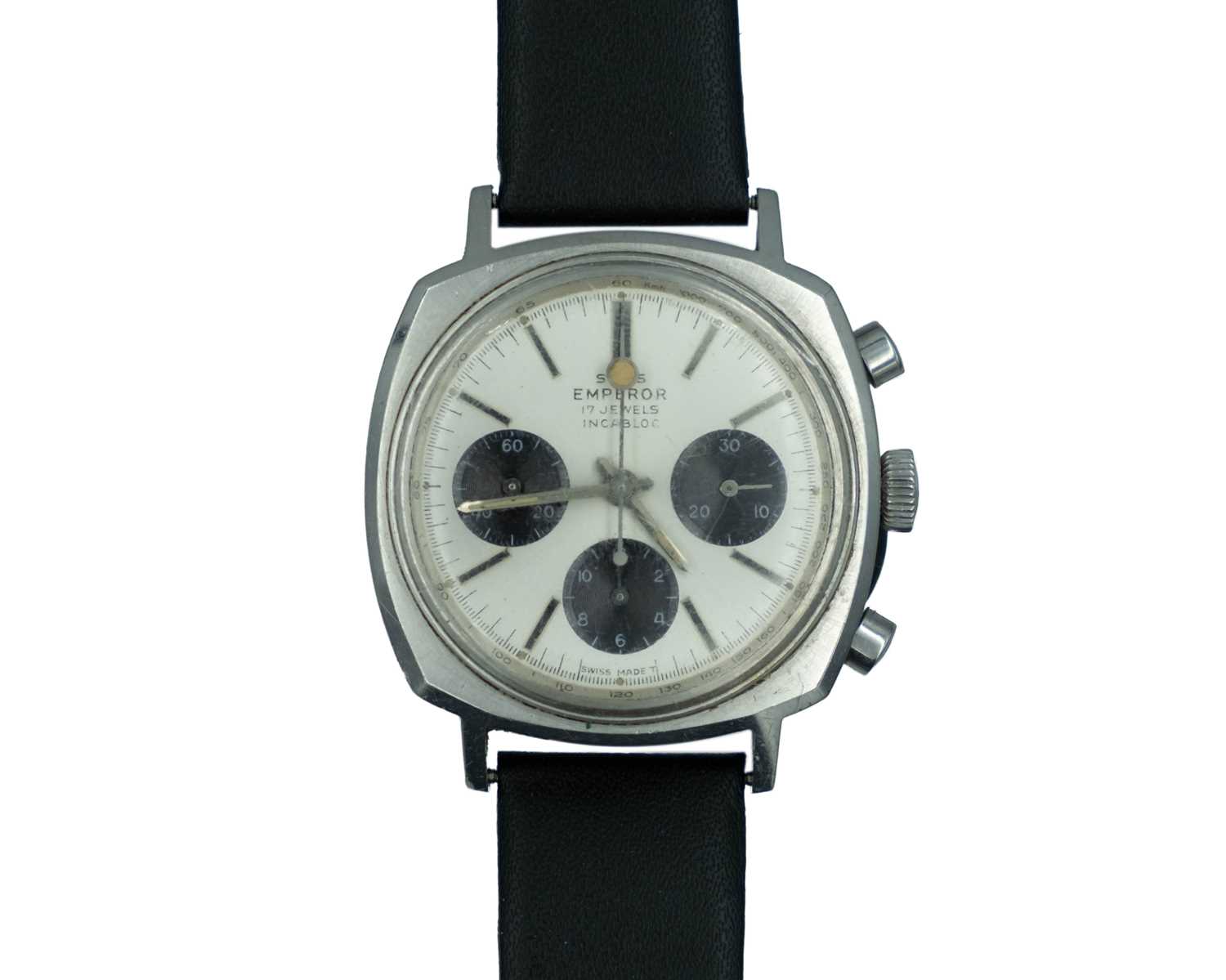 Lot 679 - SWISS EMPEROR - an Incabloc chronograph stainless steel manual wind wristwatch.