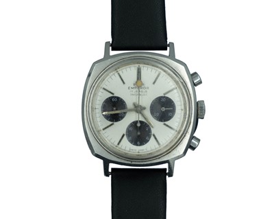 Lot 679 - SWISS EMPEROR - an Incabloc chronograph stainless steel manual wind wristwatch.