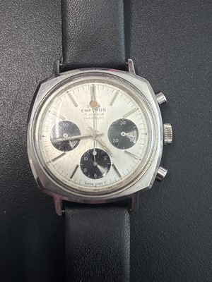 Lot 679 - SWISS EMPEROR - an Incabloc chronograph stainless steel manual wind wristwatch.