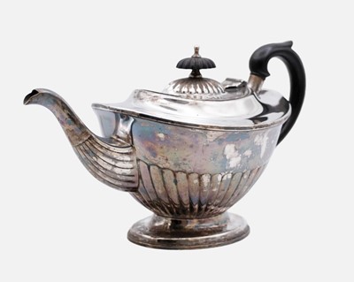 Lot 290 - A modern silver half-fluted teapot.