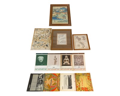 Lot 396 - A Japanese woodblock print of a lakeside temple.