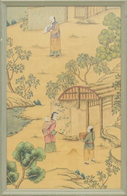 Lot 389 - A Chinese painting on silk of a family in a garden.