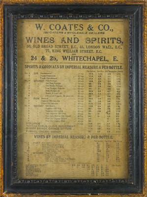 Lot 175 - A wine and spirit price list for Coates & Co.