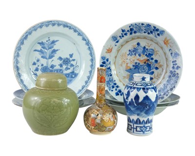 Lot 313 - Six Chinese blue and white plates and dishes.