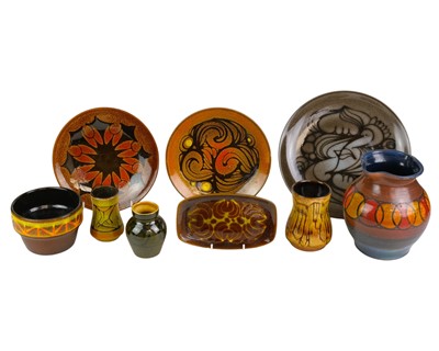 Lot 577 - A Poole Pottery 'Aegean' charger with decoration by Laura Wills.