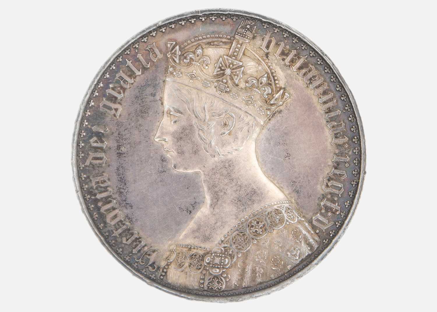 Lot 357 - VICTORIA - A fine 'Gothic' crown silver coin, 1847, with 'UNDECIMO' on edge.