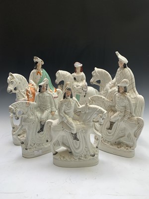 Lot 945 - Six Victorian Staffordshire equestrian figures....