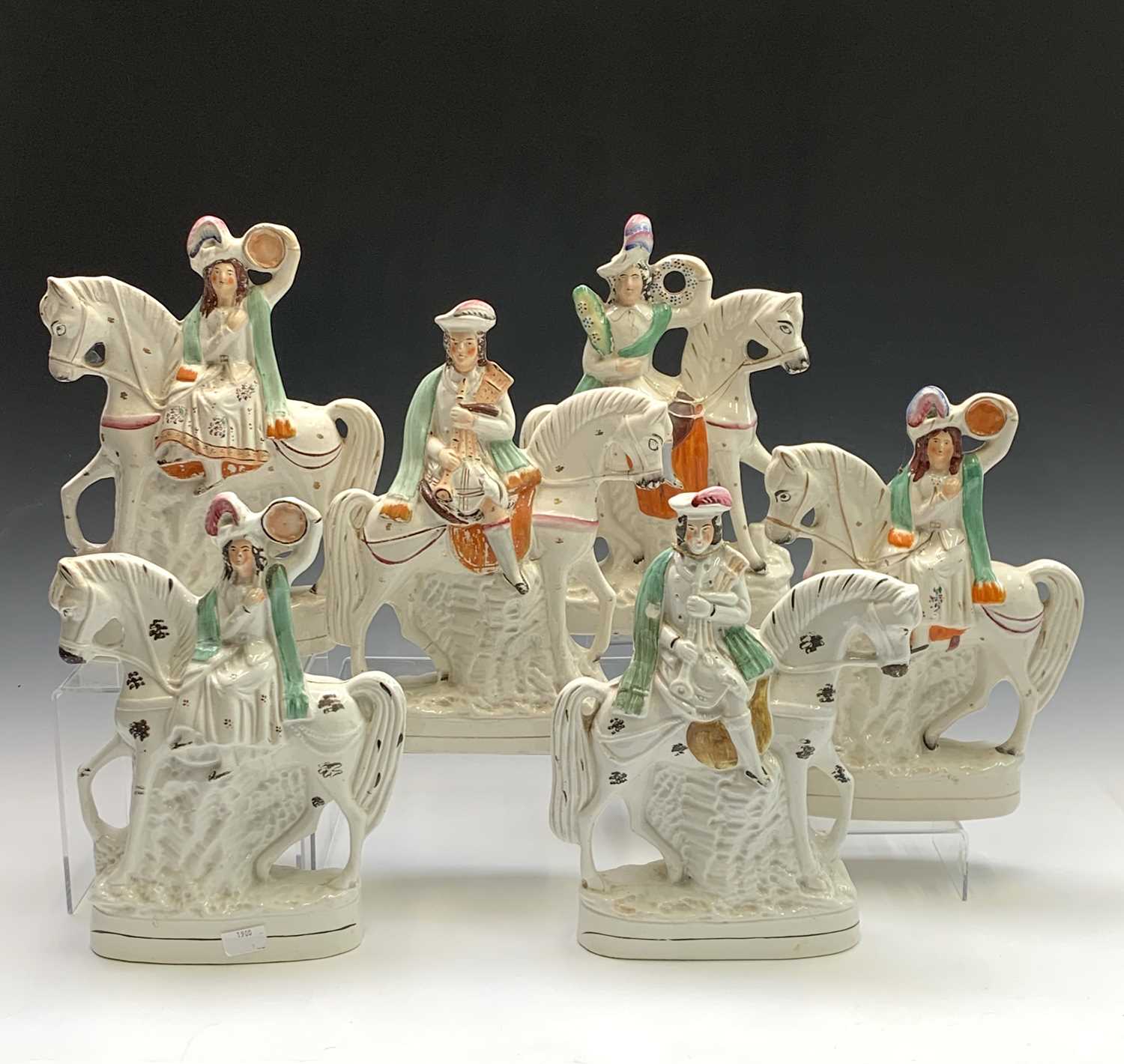 Lot 845 - Six Victorian Staffordshire equestrian figures....