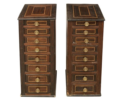 Lot 900 - A pair of continental rosewood and inlaid pedestal chests.