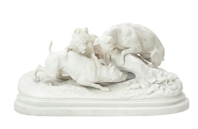 Lot 543 - A Copeland Parian figure group 'La Chasse au Lapin '.