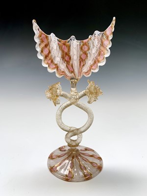 Lot 883 - A good Venetian latticino glass, the navette...