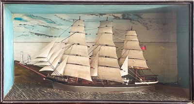 Lot 151 - A Victorian sailor made diorama of a British three masted ship.