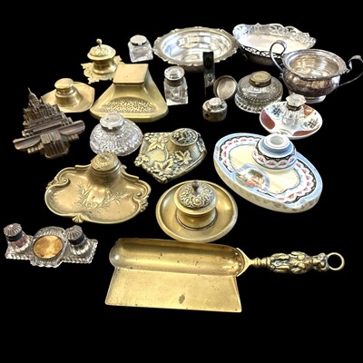 Lot 60 - A collection of inkwells and three...