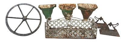 Lot 25 - A cast iron wheel, diameter 39.5cm, three...