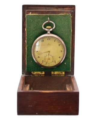 Lot 528 - OMEGA - A 1930's .800 silver keyless wind open face pocket watch.