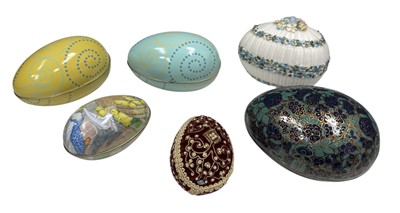 Lot 101 - Five decorative trinket boxes in the form of...