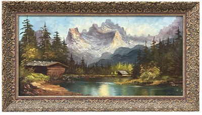 Lot 147 - An indistinctly signed Alpine Scene, oil on...