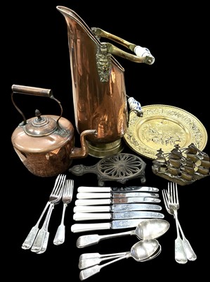 Lot 161 - A Georgian copper kettle, a copper and brass...