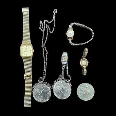 Lot 64 - Four watches and three jubilee coins.