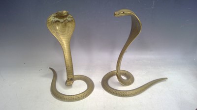 Lot 32 - Two 20cm tall Brass Cobras, Two Copper and...